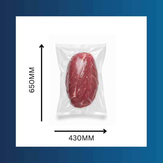 430 x 650mm 65 micron clear vacuum pouch sealing fresh meat portions