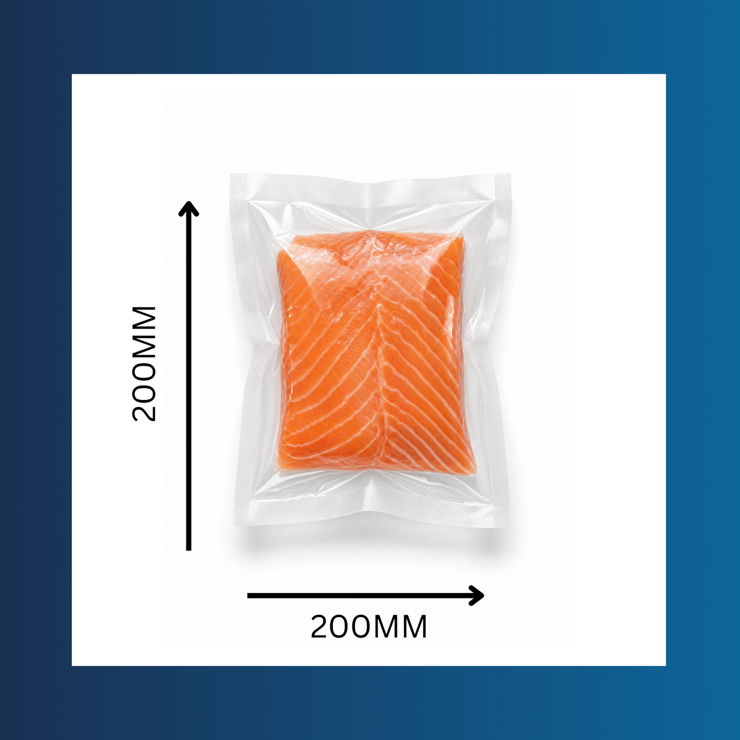 Meat sealed in a 200x200mm 65 micron clear vacuum pouch