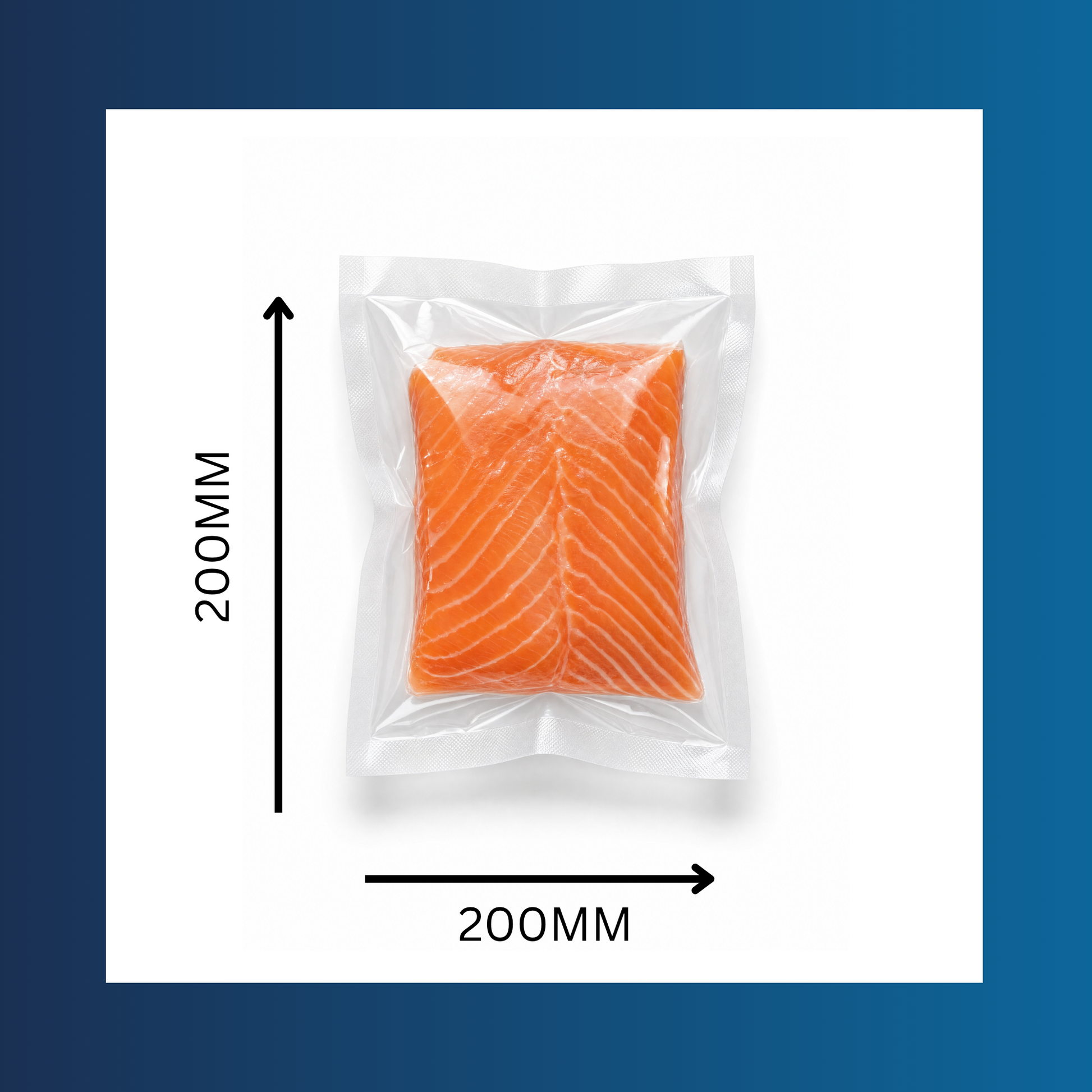 Meat sealed in a 200x200mm 65 micron clear vacuum pouch