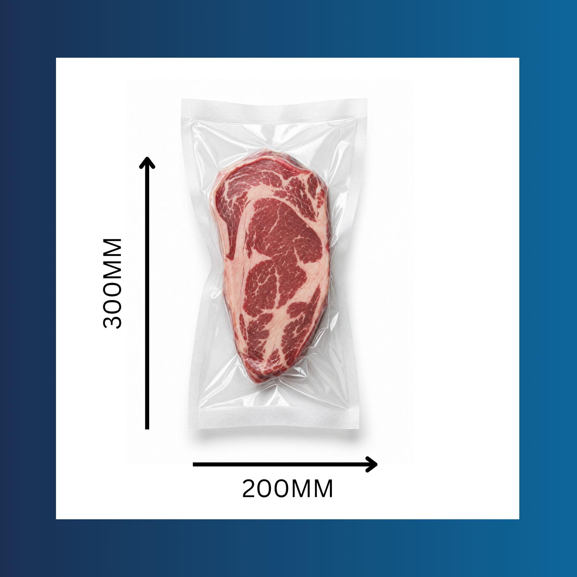 Fresh meat sealed inside a 200x300mm 65 micron clear vacuum pouch