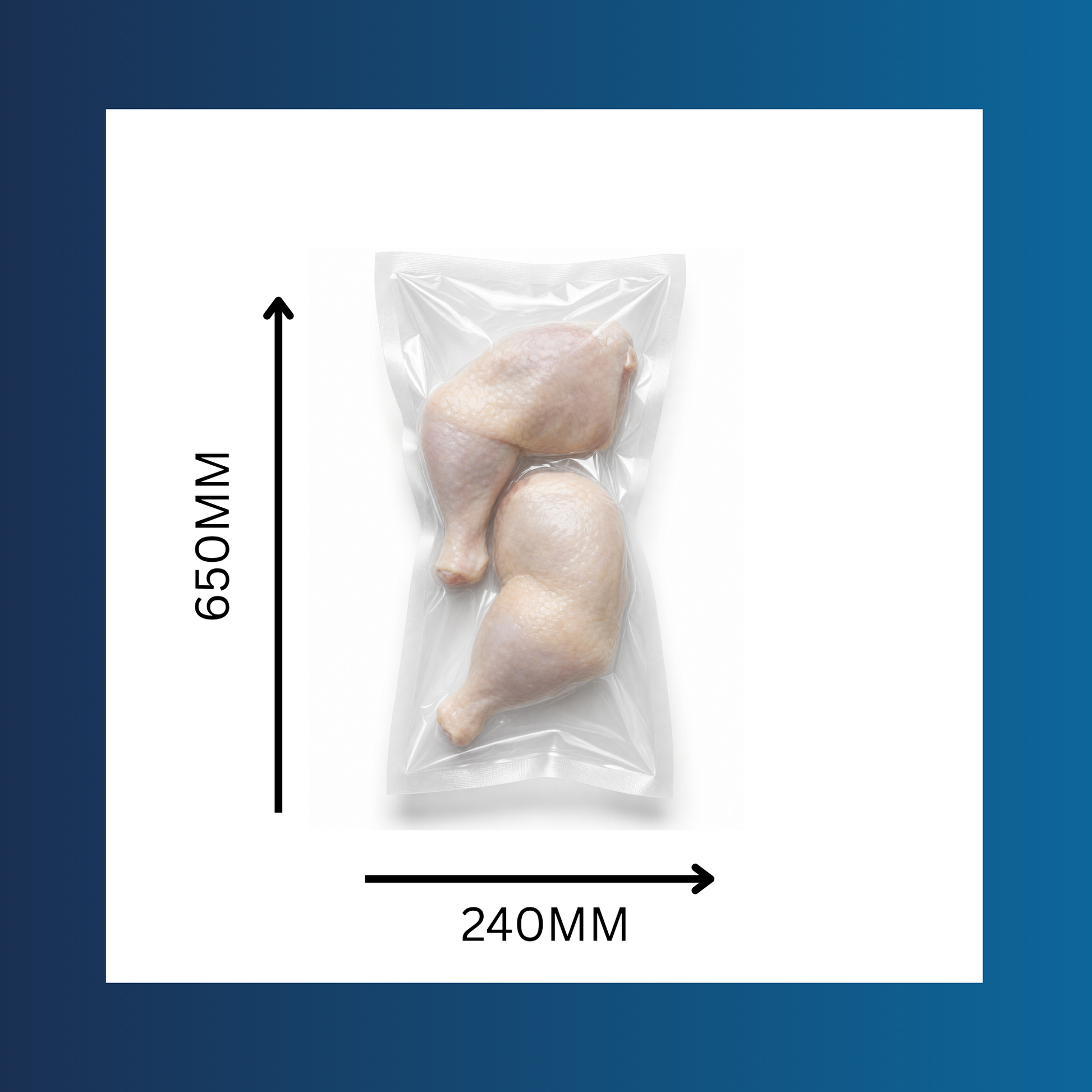 Clear 240 x 650mm 65 micron vacuum pouch shown sealing fresh food