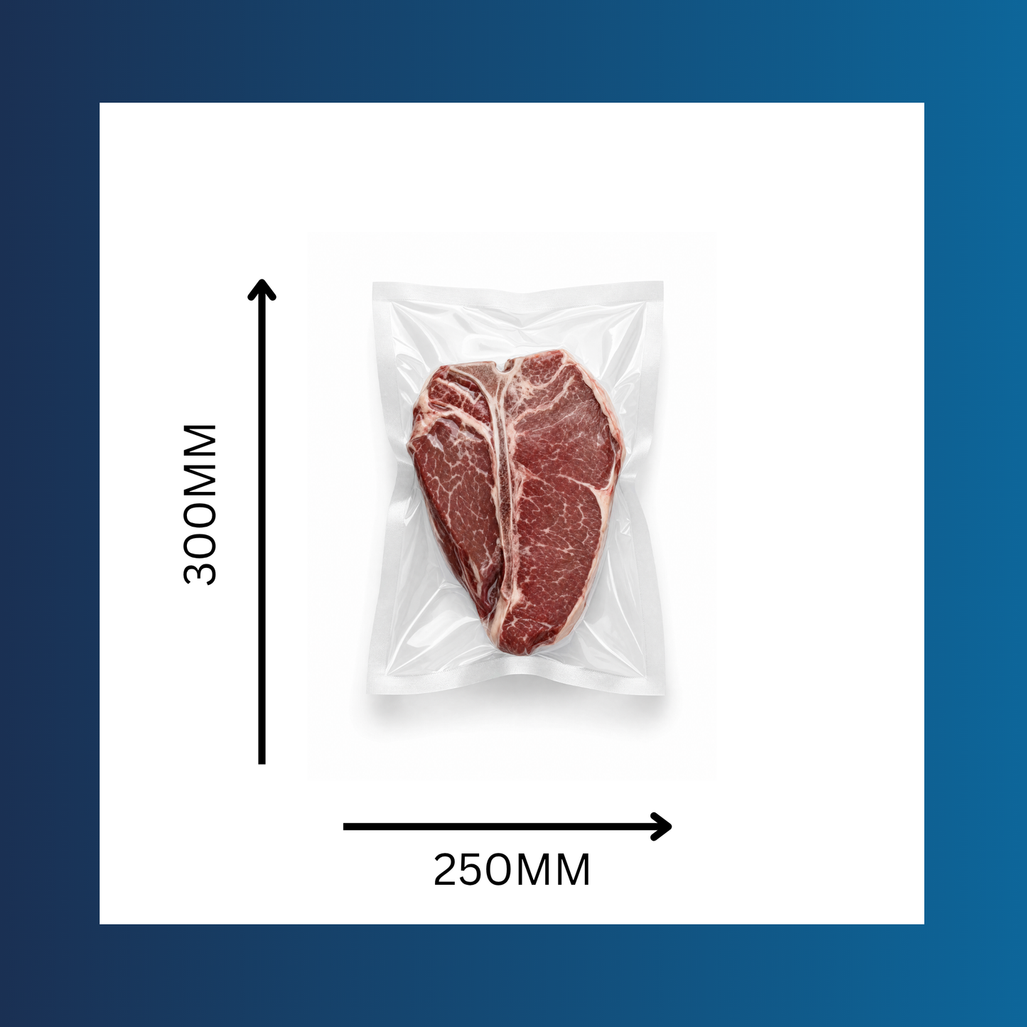 Clear 250x300mm 65 micron vacuum pouch shown sealing fresh food items