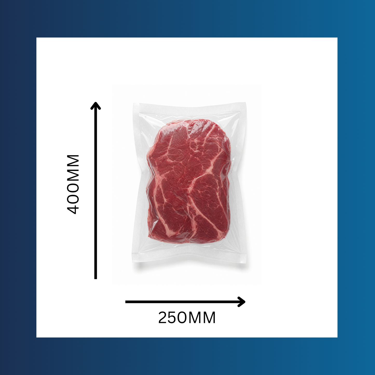 Close-up detail of 250x400mm 65 micron clear vacuum pouch with food inside