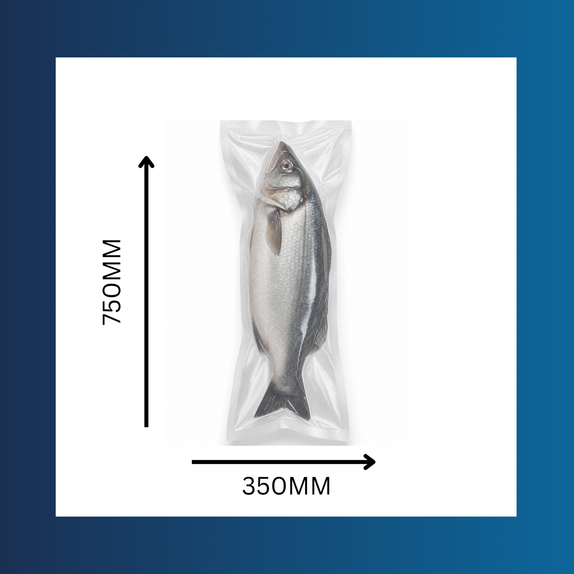 Close-up of 350x750mm 65 micron clear vacuum pouch sealing fresh meat