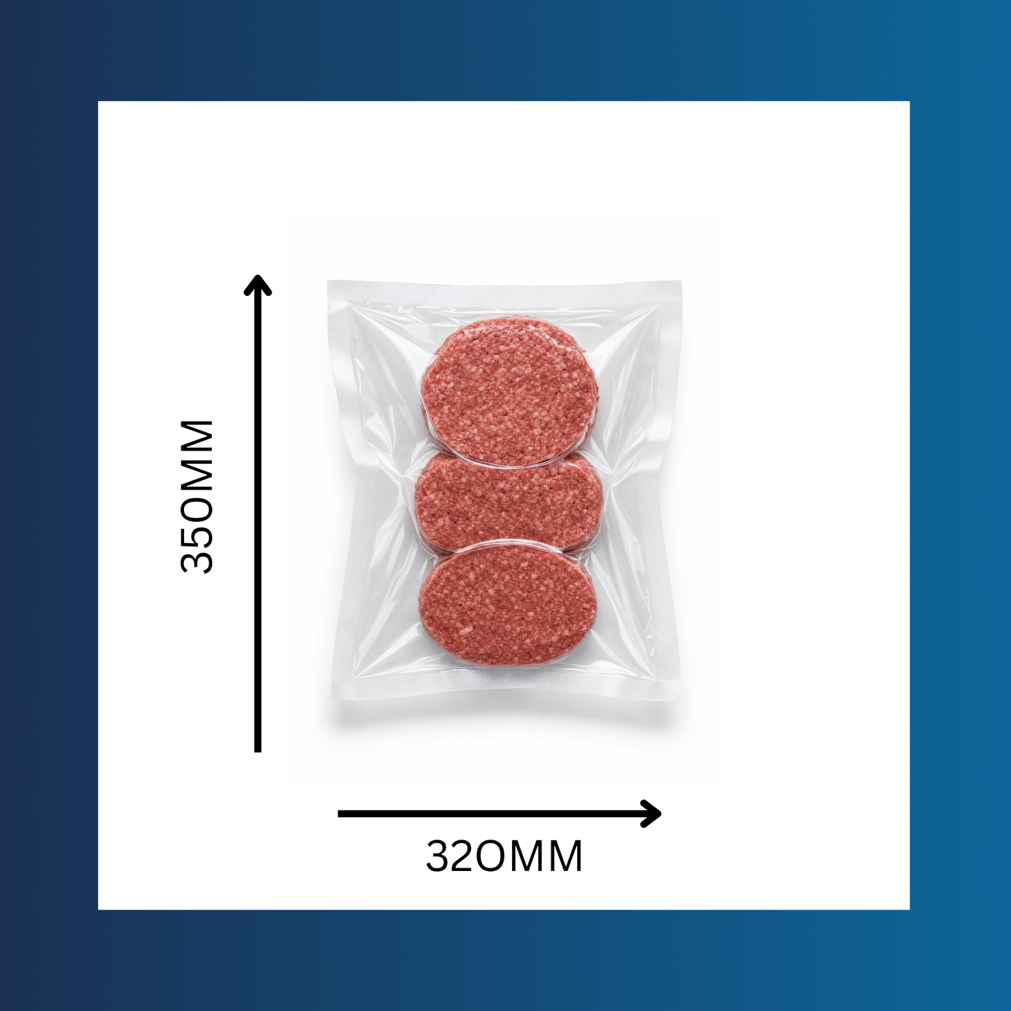 Fresh meat sealed inside a 320x350mm 65 micron clear vacuum pouch