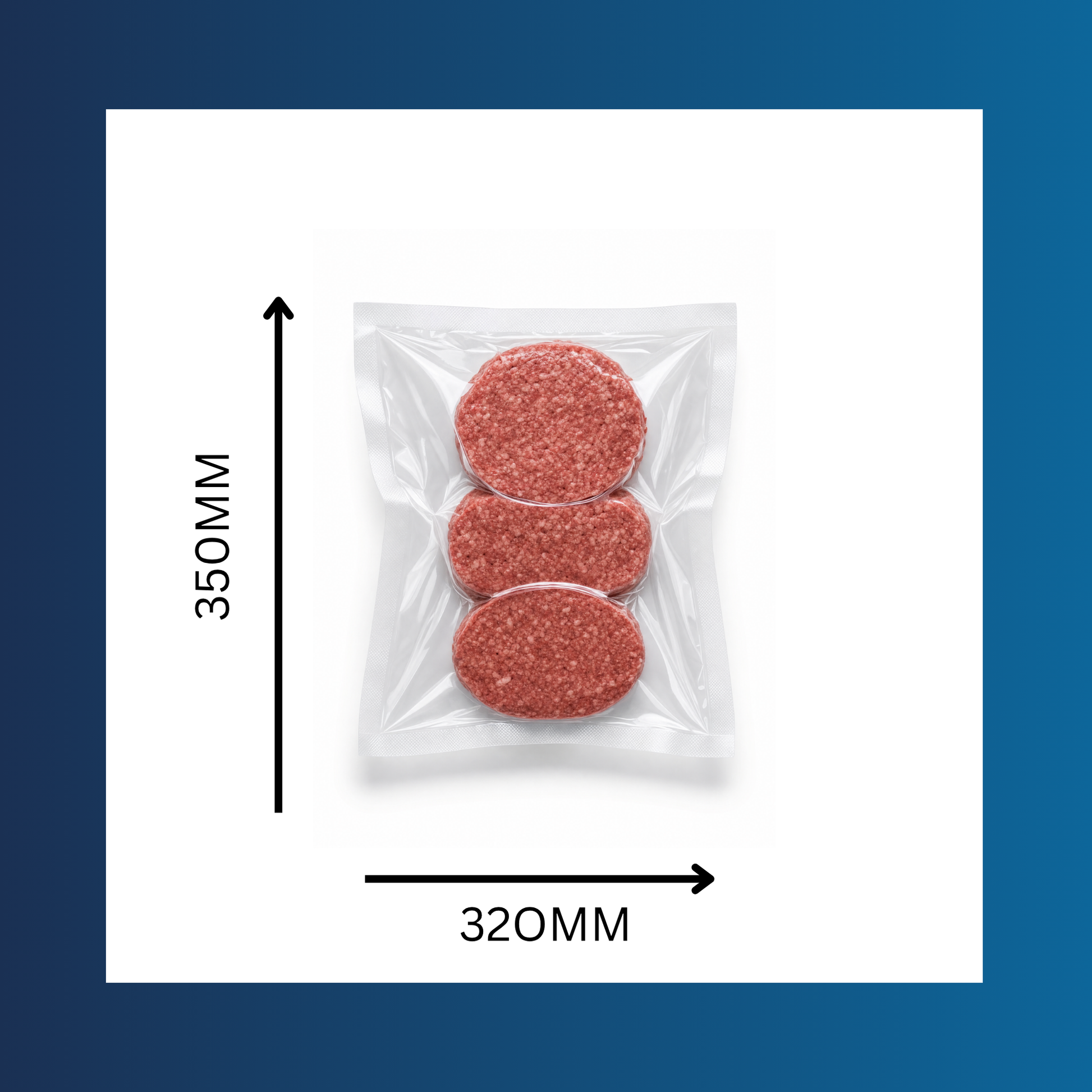 Fresh meat sealed inside a 320x350mm 65 micron clear vacuum pouch