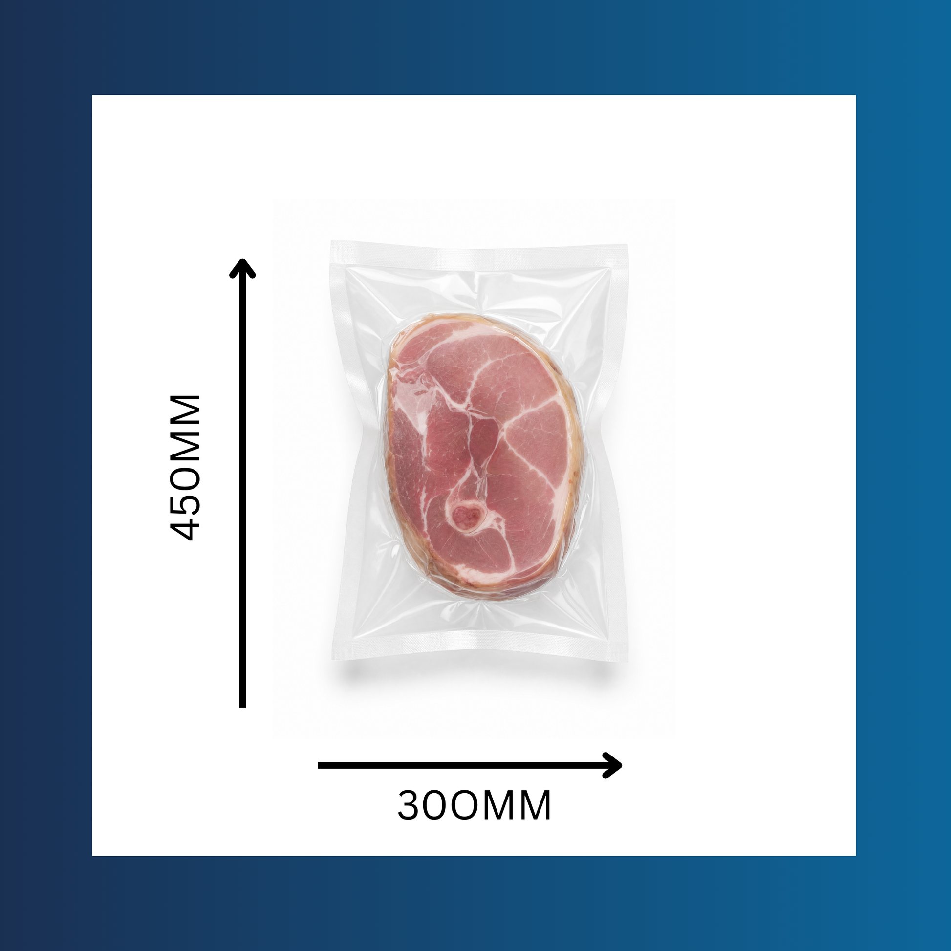 Meat sealed in a 300x450mm 65 micron clear vacuum pouch