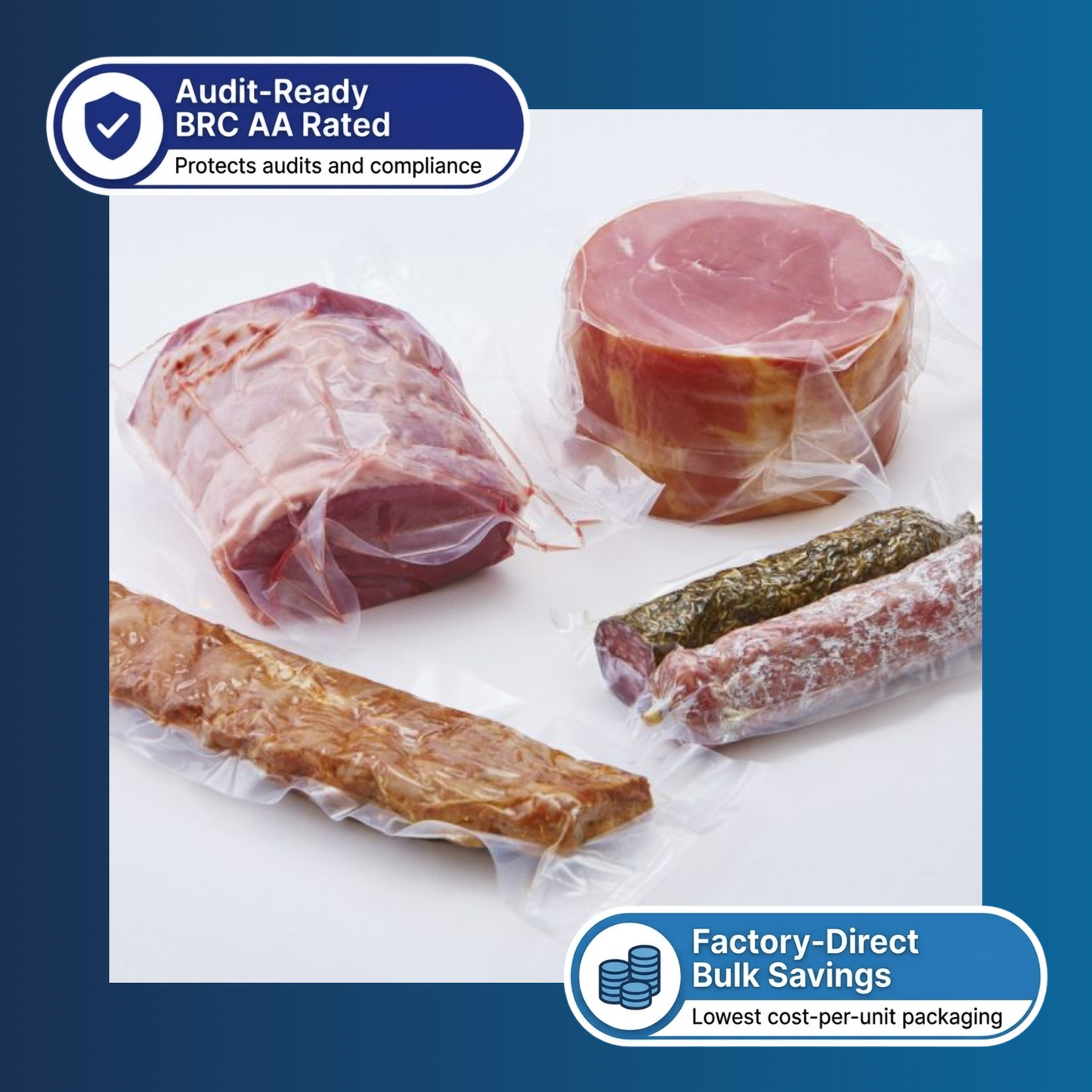 530 x 650mm 65 micron clear vacuum pouch shown in food storage context