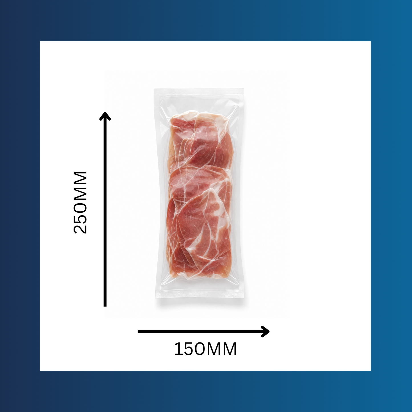 Fresh meat sealed in a 150x250mm 65mu clear vacuum pouch