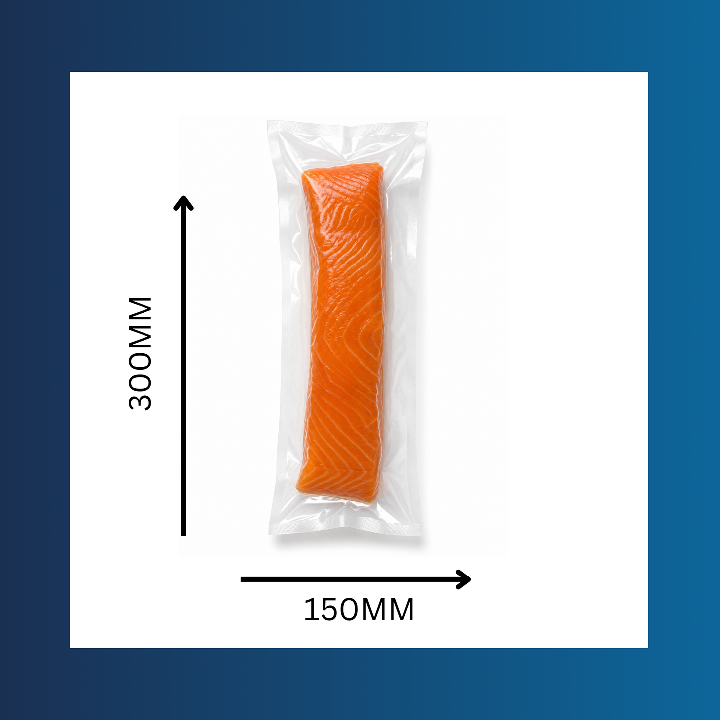 Clear 150 x 300mm 65 micron vacuum pouch shown filled with fresh food
