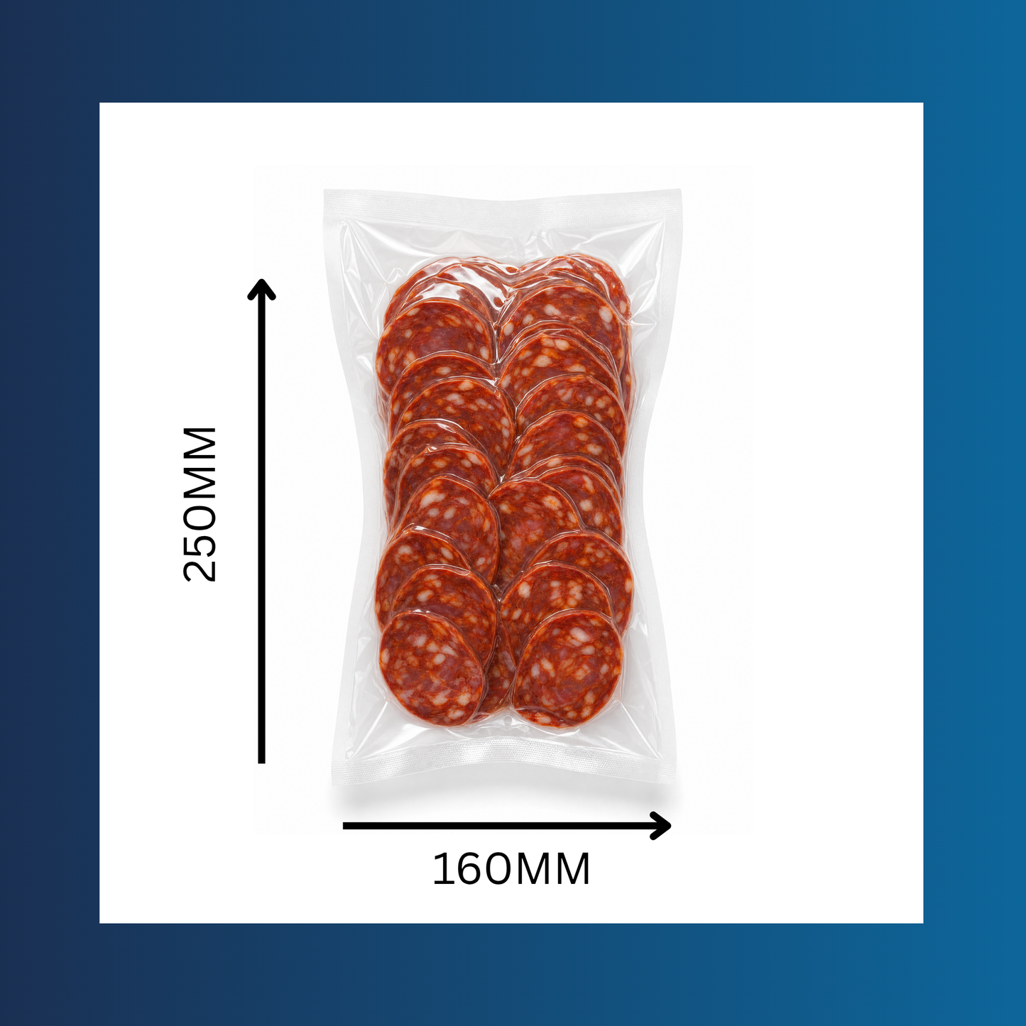 Clear 160x250mm 65mu vacuum pouch shown sealing fresh food for storage