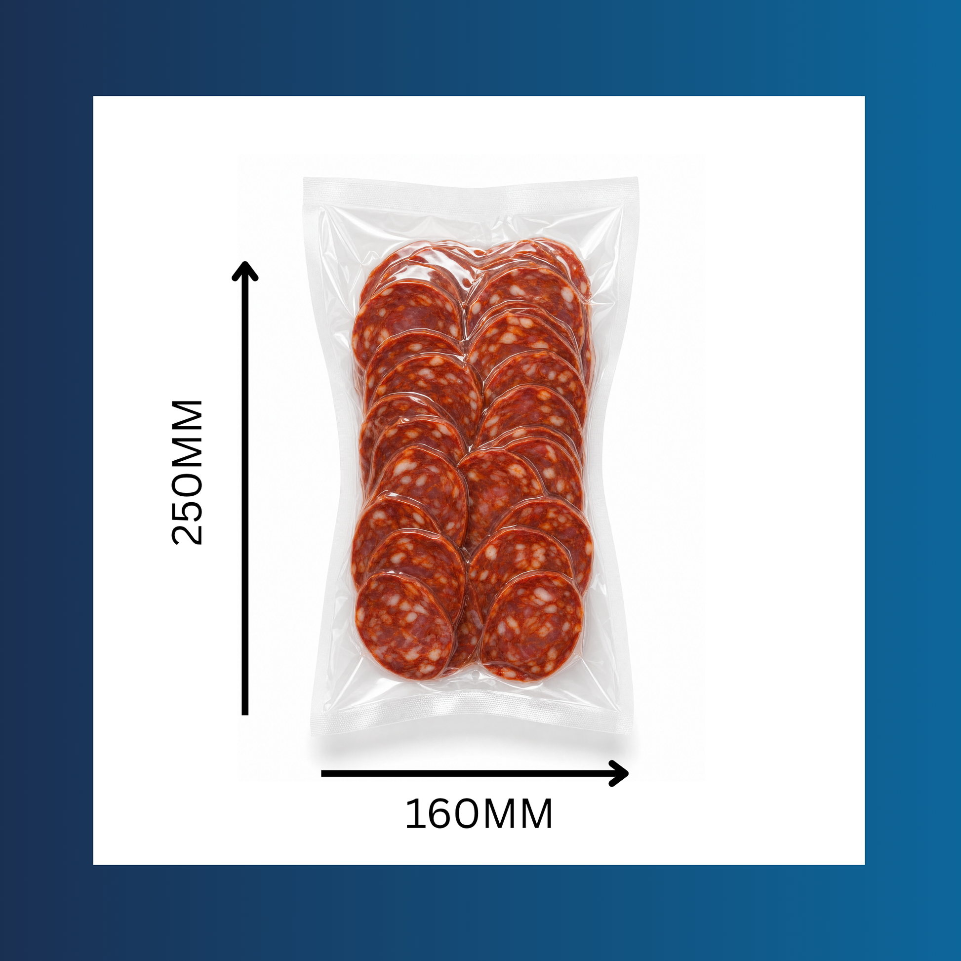 Clear 160x250mm 65mu vacuum pouch shown sealing fresh food for storage