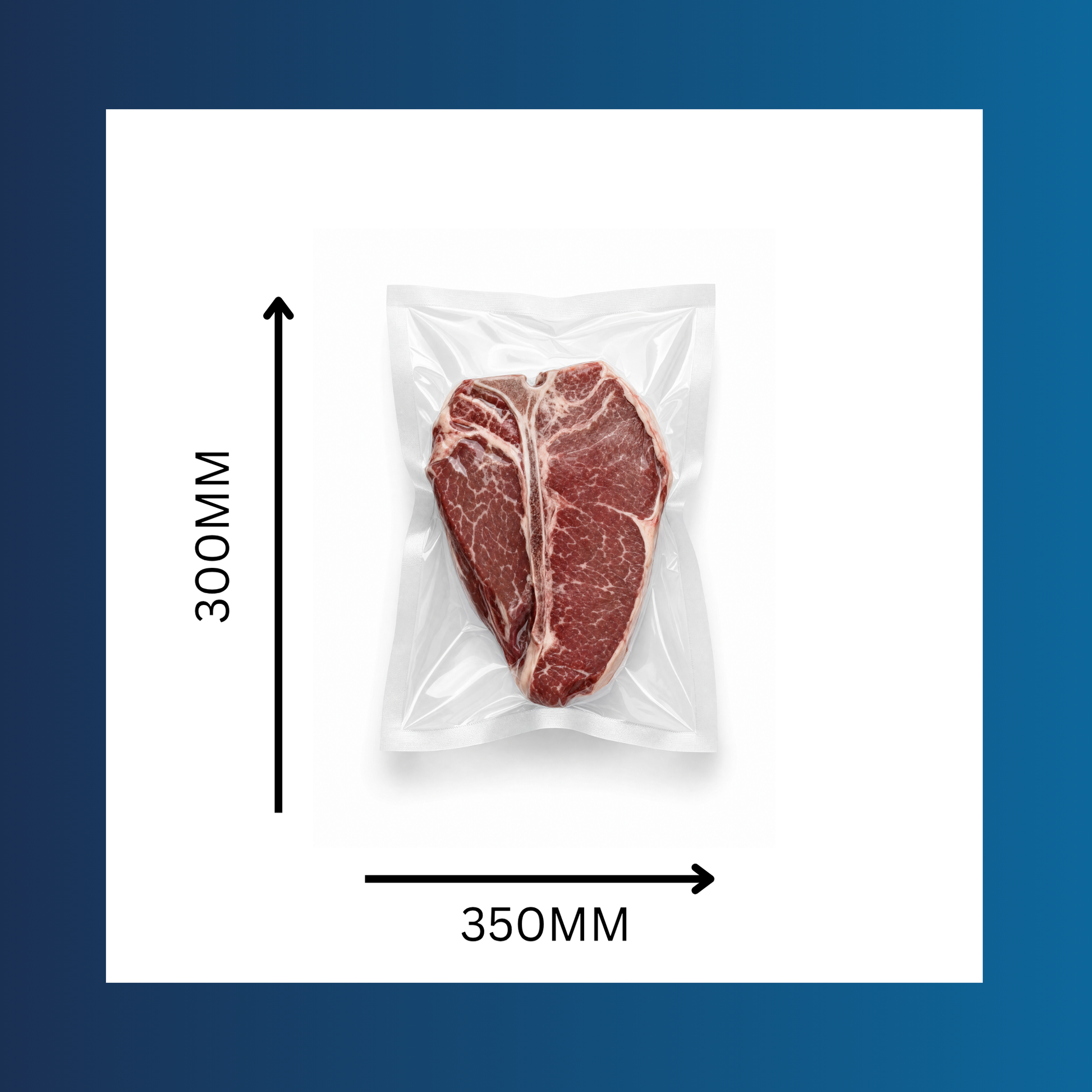 Clear 300x350mm 65 micron vacuum pouch shown sealing fresh food products
